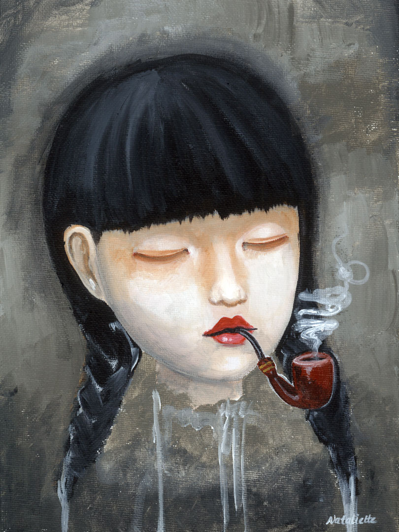 Chinese Girl Smoking a Pipe, 18x24cm