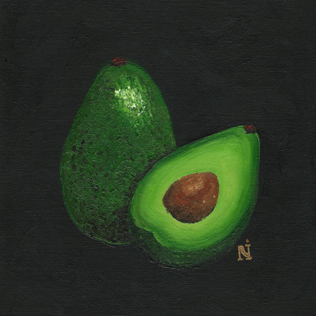Avocado, 8x8in acrylic on canvas