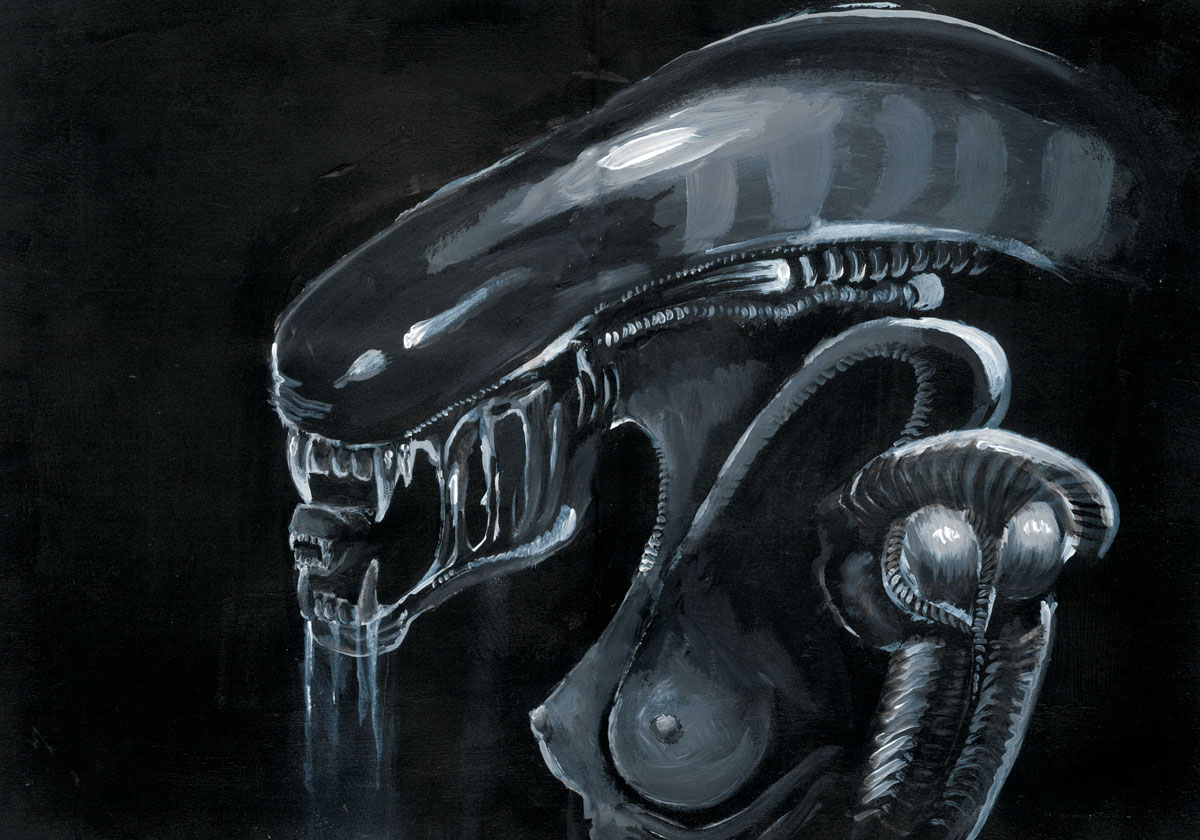 Mamma Xenomorph, 30x21cm acrylic on paper