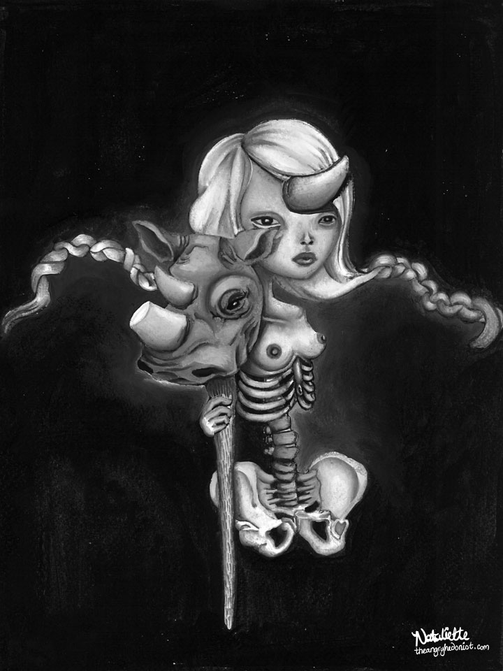 Revenge of the Rhinoceros, oil on paper