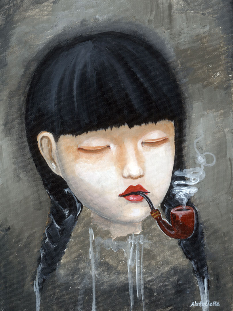 Chinese Girl Smoking a Pipe